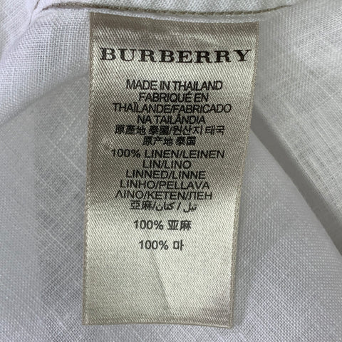 BURBERRY BRIT Size S White Taupe Contrast Stitch Button Down Collar Linen Long Sleeve Shirt