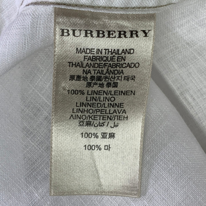 BURBERRY BRIT Size S White Taupe Contrast Stitch Button Down Collar Linen Long Sleeve Shirt