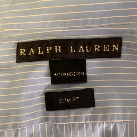 RALPH LAUREN Size 10 Blue White Cotton Stripe 3/4 Sleeves Shirt