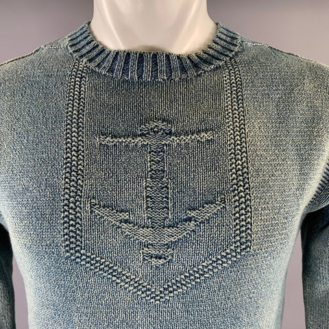 RRL by RALPH LAUREN Size S Blue Knitted Cotton Ribbed Sweater