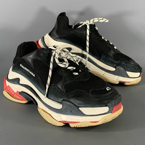 BALENCIAGA Size 10 Black White Triple S Mesh Lace Up Sneakers