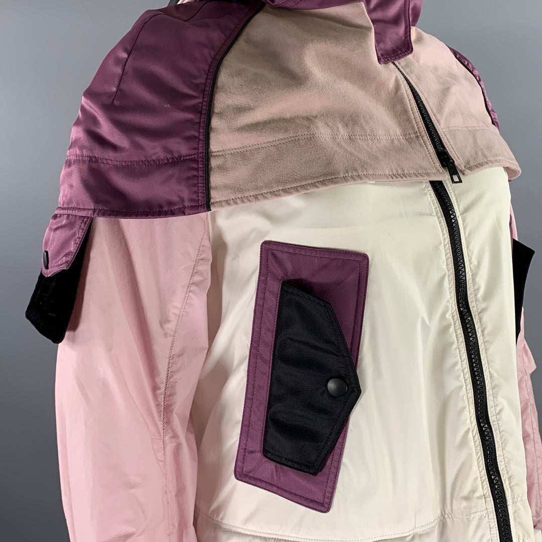 VALENTINO Size XL White Pink Polyamide Color Block Jacket