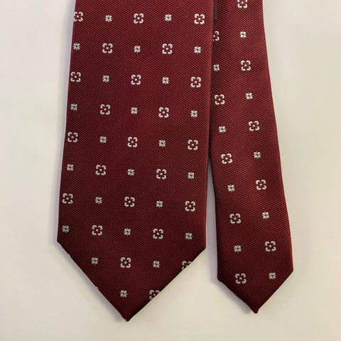 ERMENEGILDO ZEGNA Burgundy Silver Foulard Silk Tie