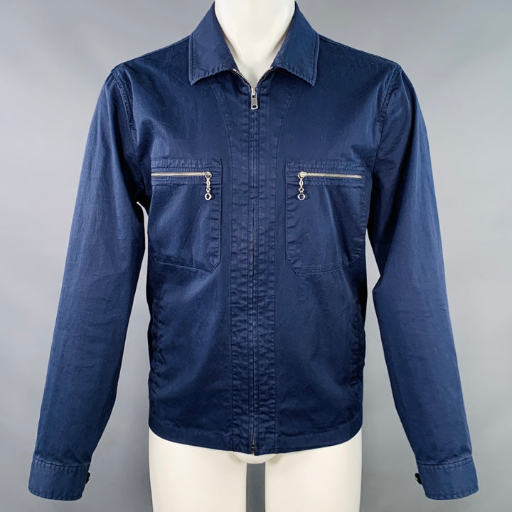TODD SNYDER Size M Navy Cotton Blend Zip Pockets Jacket