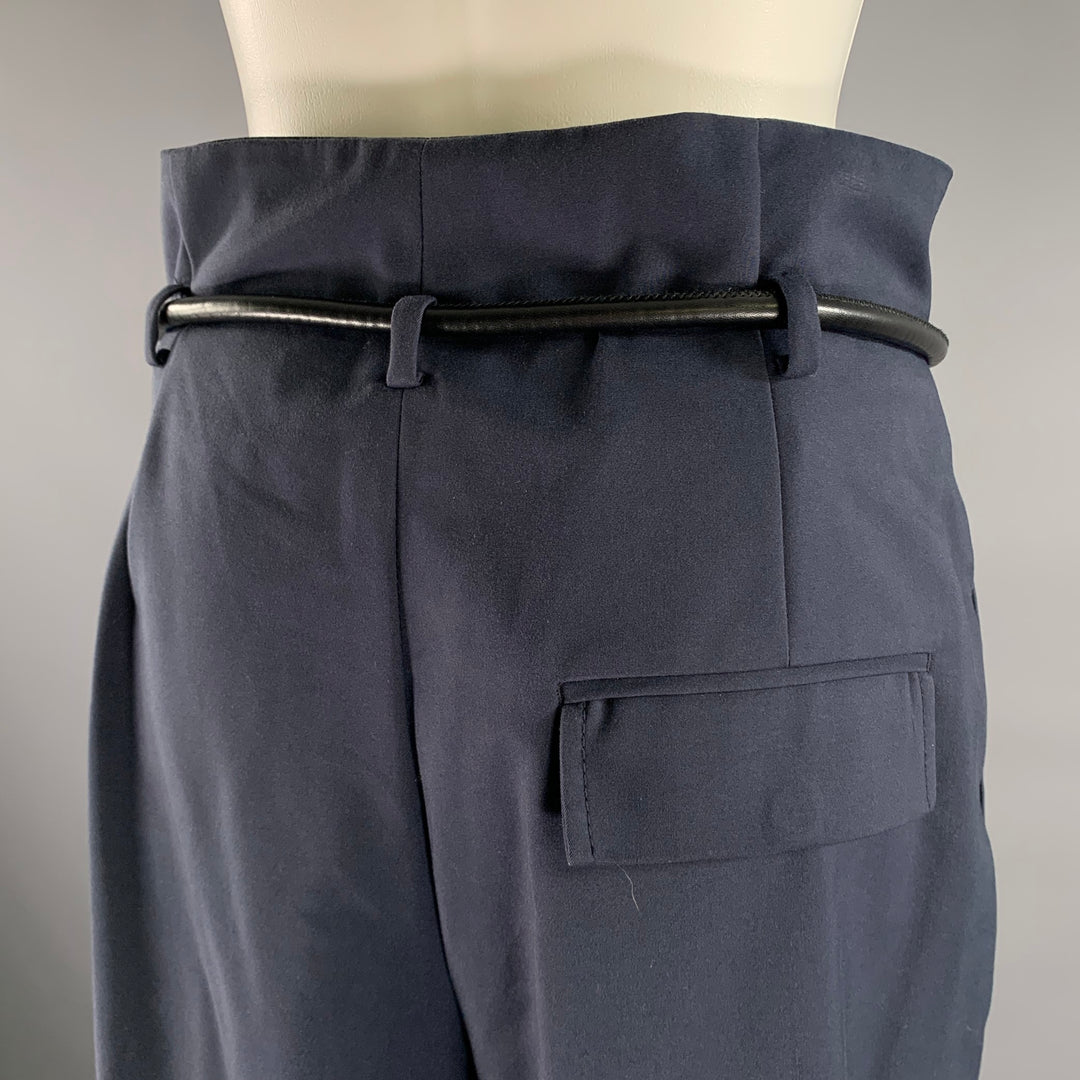 PHILLIP LIM Size 6 Navy Black Cotton Polyamide Trouser Belted Pants