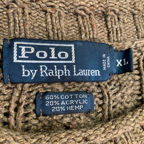 POLO by RALPH LAUREN Size XL Tan Cable Knit Cotton Blend Crew Neck Sweater
