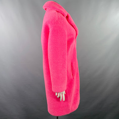 STAND STUDIO Size L Pink Polyester Textured Faux Fur Snaps Coat