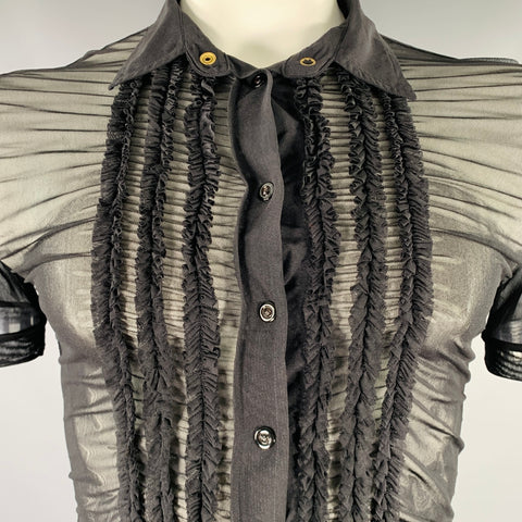 GAULTIER JEANS Chemise noire à volants en mélange de nylon, taille L