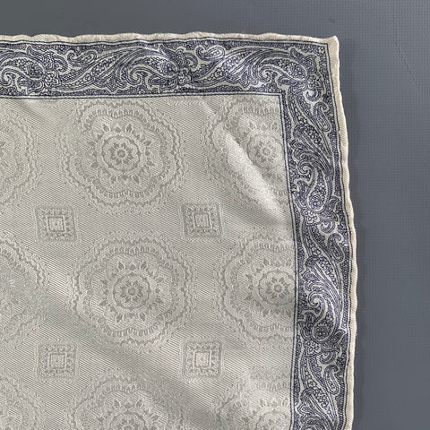 NO BRAND Cream Navy Paisley Silk Pocket Square