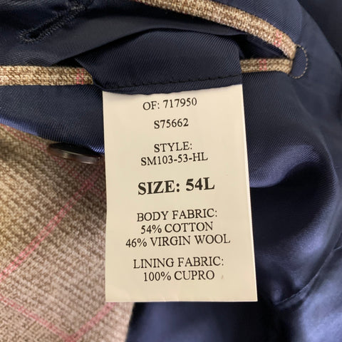 SID MASHBURN Size 44 Brown Pink Window Pane Wool Cotton Sport Coat