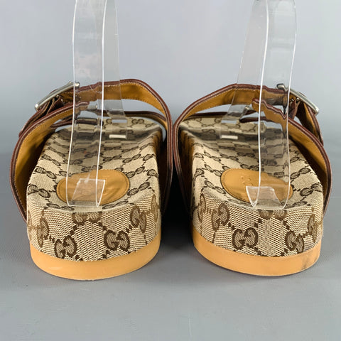 Sandales GUCCI Taille 10.5 en toile monogrammée Guccissima marron à double boucle