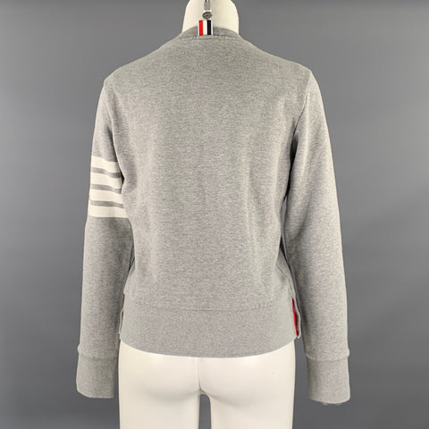 THOM BROWNE Size L Grey Red White Blue Cotton Stripe Cropped Pullover