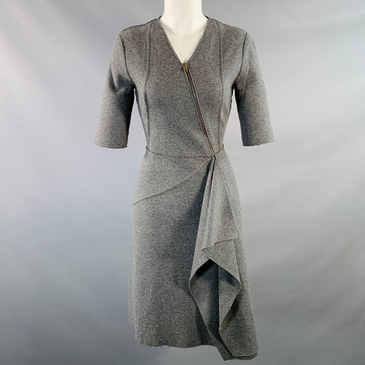 TOMAS MAIER Size 4 Grey Slate Wool Blend Ruffle Knee Length V-Neck Dre Sui Generis Designer Consignment TOMAS MAIER Size 4 Grey Slate Wool Blend Ruffle Knee Length V-Neck Dre Sui Generis Designer Consignment