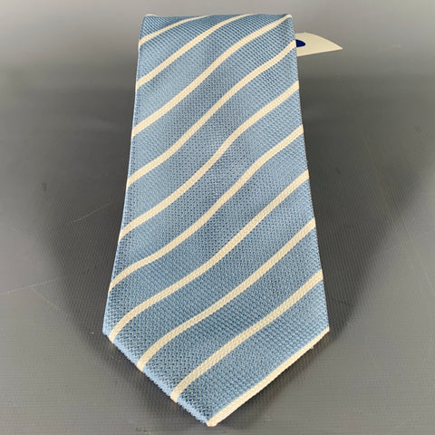 BRIONI Light Blue White Diagonal Stripe Silk Tie