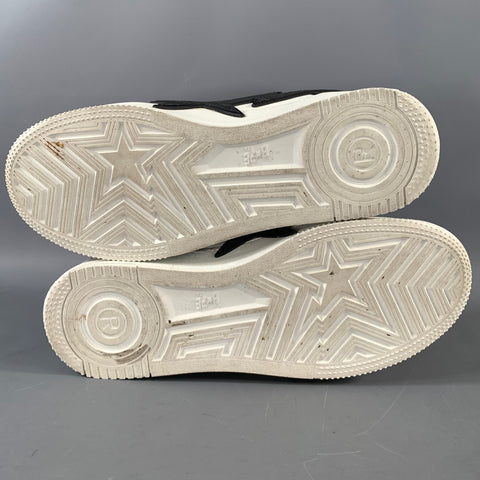 BAPE Size 10 White Black Stars Leather Low Top Sneakers