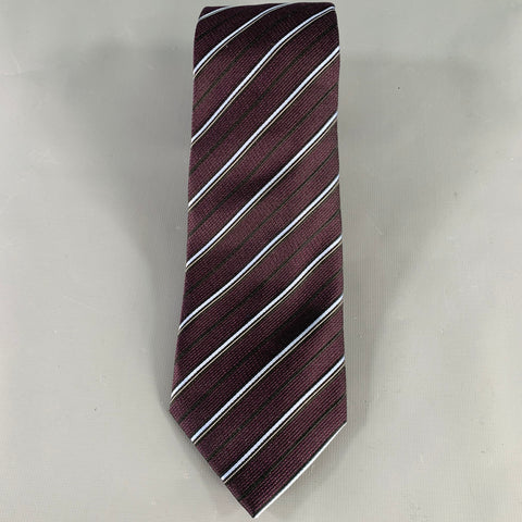ERMENEGILDO ZEGNA Brown Light Blue Diagonal Stripe Silk Jacquard Tie