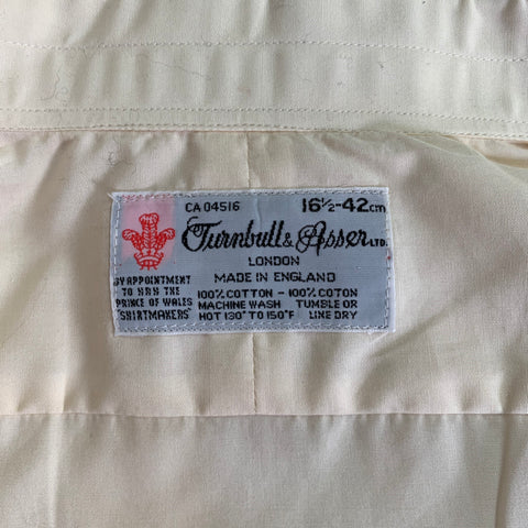 TURNBULL & ASSER Size L Beige Cotton Curved Cutaway Long Sleeve Shirt