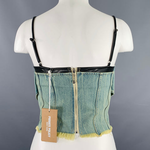 PRIVATE POLICY Size M Twist Front Black Denim Acid Wash Bustier Casual Top