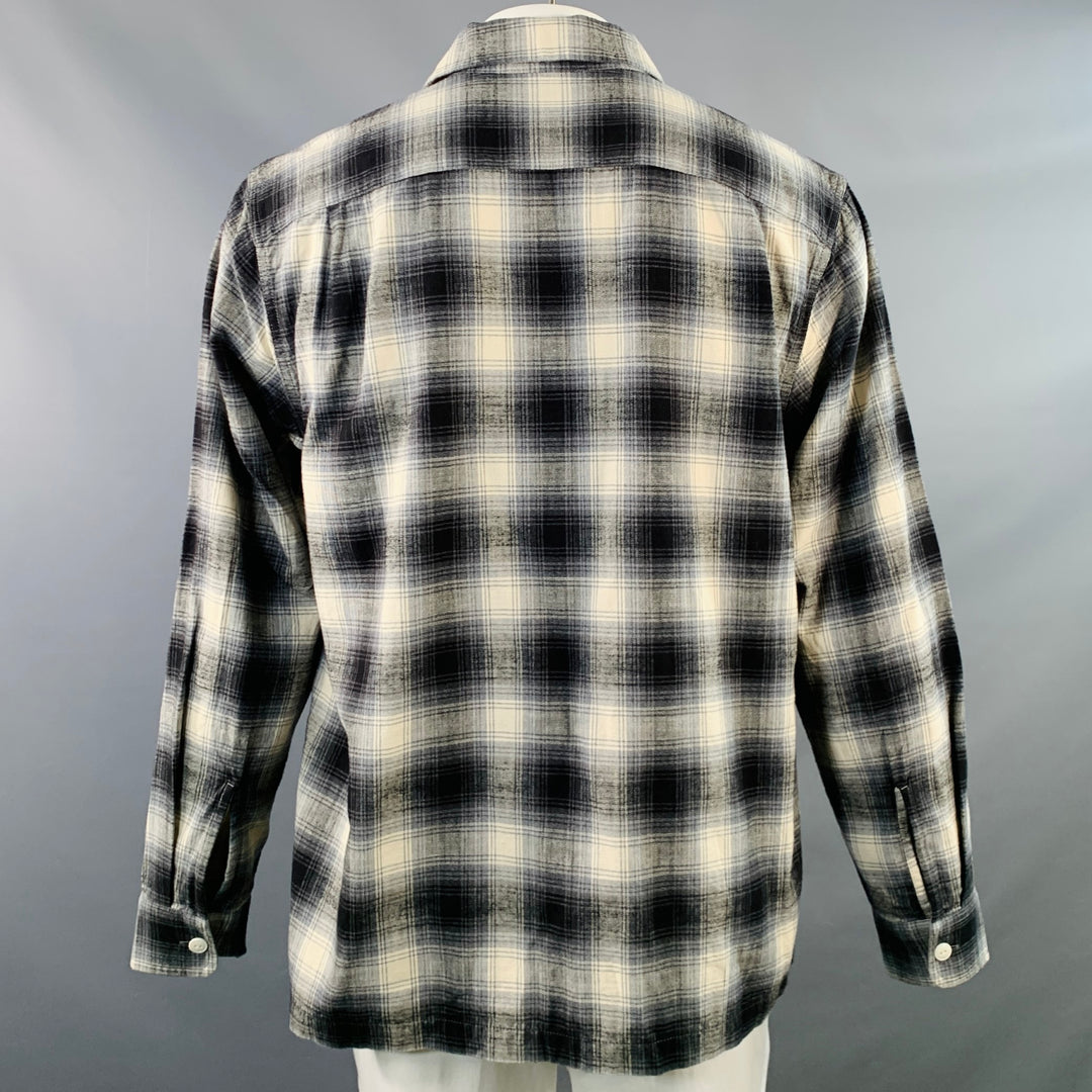 FILSON Size L Elk Heights Black Cream Plaid Cotton Two Pockets Long Sleeve Overshirt