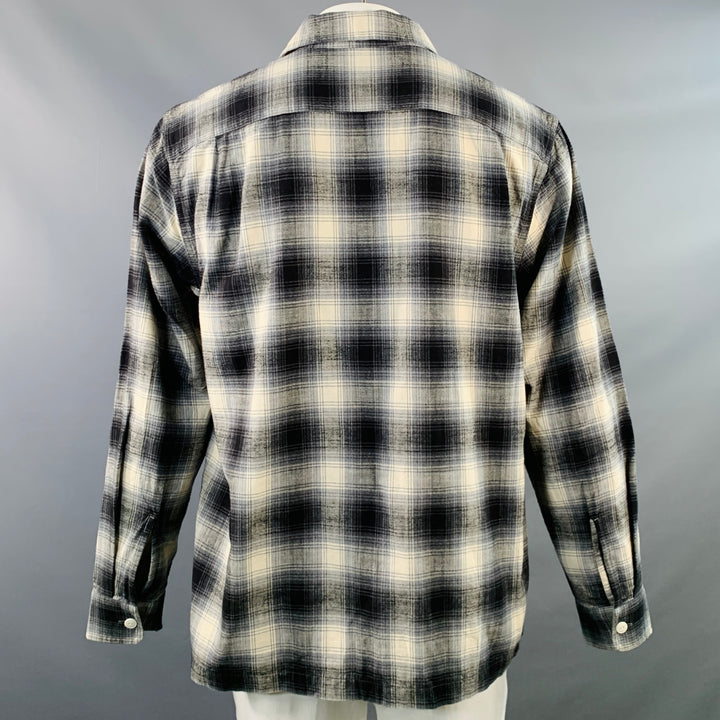 FILSON Size L Elk Heights Black Cream Plaid Cotton Two Pockets Long Sleeve Overshirt
