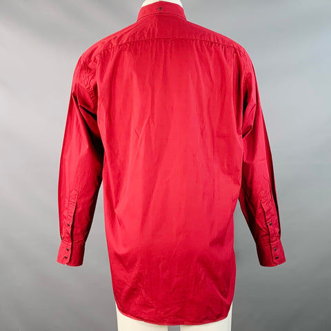 THIERRY MUGLER Size S Red Cotton One Pocket Snaps Long Sleeve Shirt