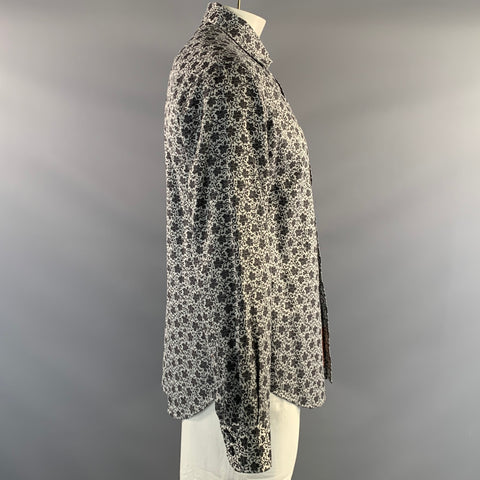 ROBERT GRAHAM Size L Grey Black Floral Cotton Button Up Long Sleeve Shirt