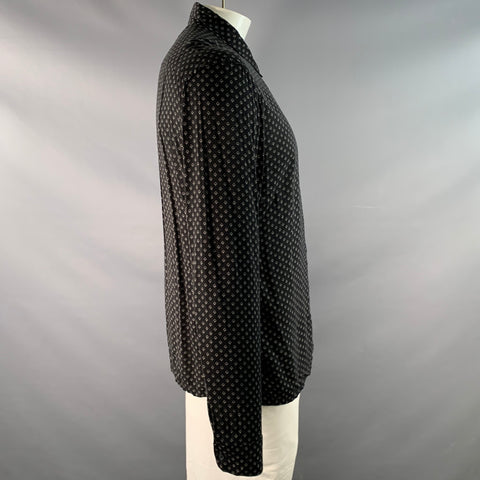 ALLSAINTS Size XL Black White Abstract Viscose Long Sleeve Shirt
