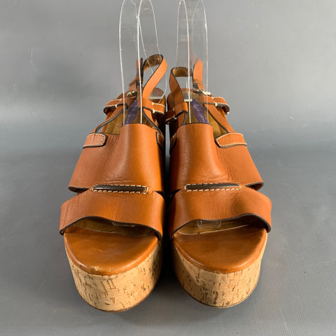 RALPH LAUREN Size 10 Tan Natural Leather Platform Sandals