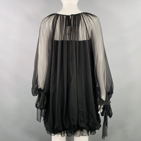 ALBERTA FERRETTI Size 4 Black Silk Ruffled Bishop Sleeve Mini Dress