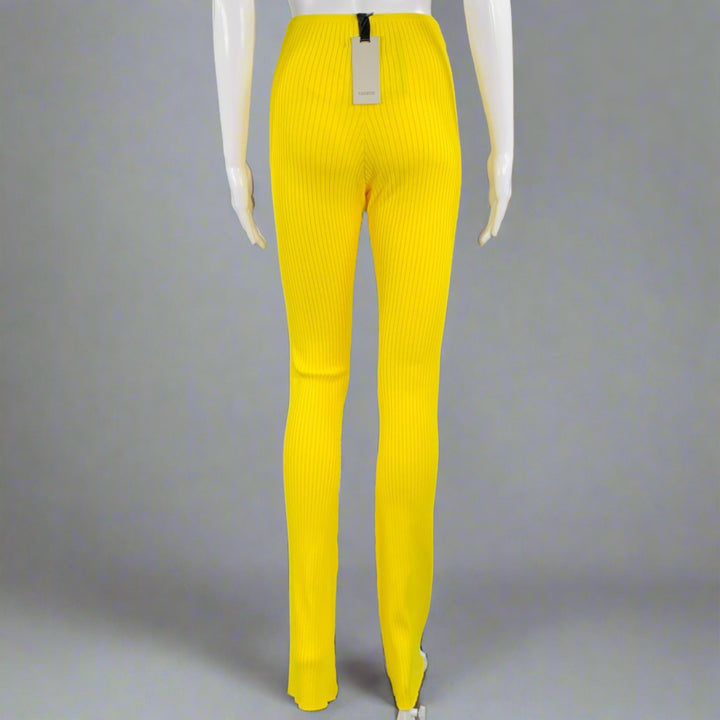 LANEUS Size 4 Yellow Viscose Blend Ribbed Bell Bottom Leggings