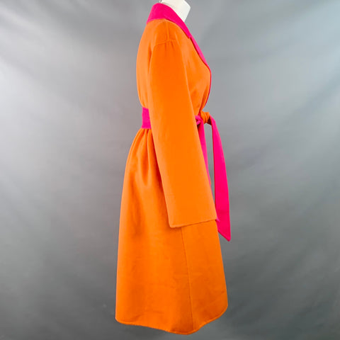 ALICE + OLIVIA Size XS Orange Pink Polyester Wool Reversible Belted Coat