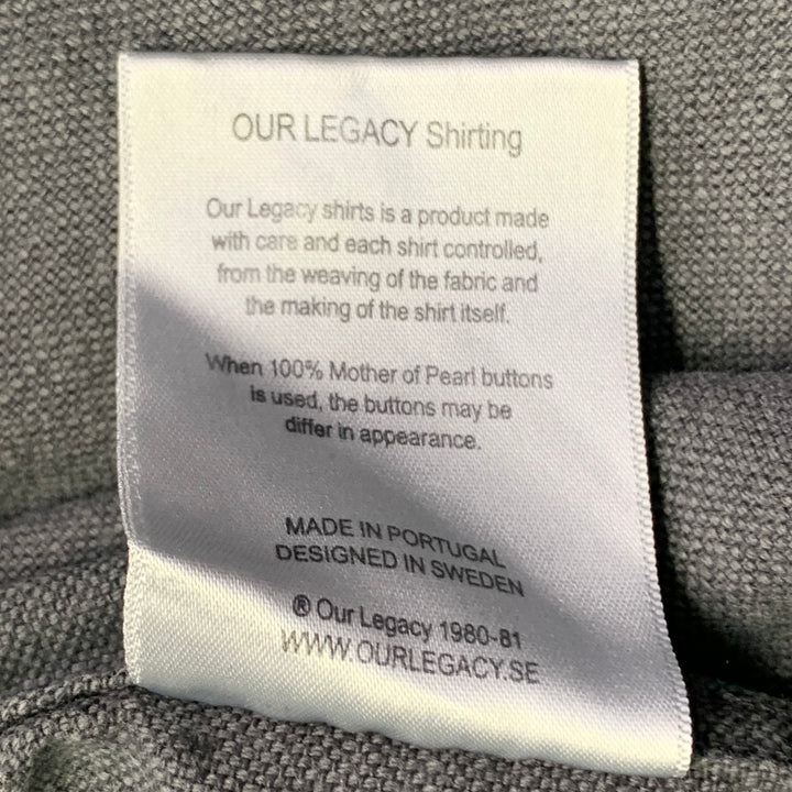 OUR LEGACY Size M Grey Charcoal Linen Cotton One Pocket Long Sleeve Shirt