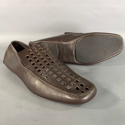 HELMUT LANG Size 10 Brown Cut Out Leather Drivers Loafers