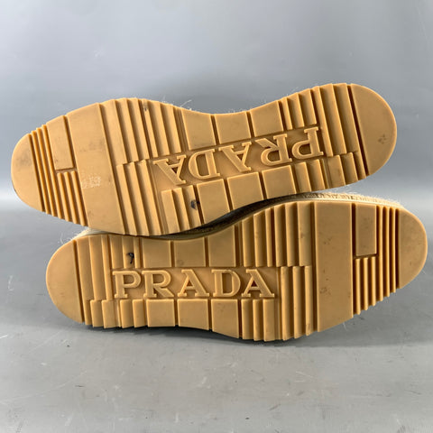 PRADA Size 10 White Tan 2EG015 9 Leather Platform Lace Up Shoes