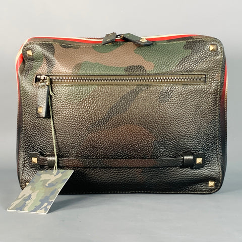 VALENTINO  Brown Olive Camoflage Ombre Leather Zip Up Clutch