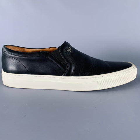 GIVENCHY Size 8 Black White Leather Slip On Sneakers