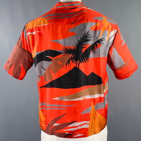 PALM ANGELS Size 42 Red Grey Hawaiian Silk Short Sleeve Shirt