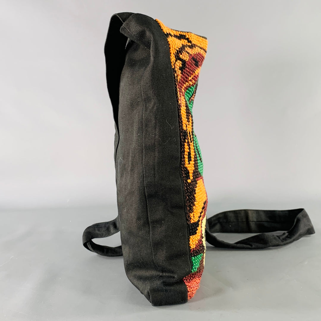 WALTER VAN BEIRENDONCK SS14 Budapest Black Multi Color Embroidered Cotton Crossbody Bag