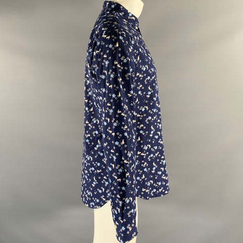 LEVI'S Size M Navy Blue Floral Rabbit Print Cotton Long Sleeve Shirt