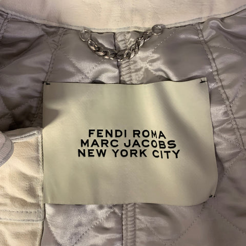 FENDI Size 0 Cream Silver Cotton Monogram Trucker Jacket