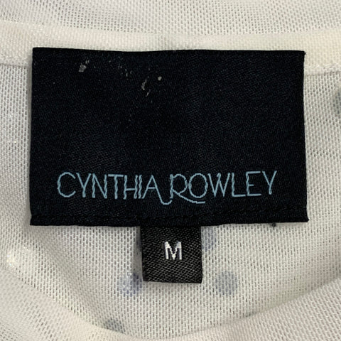 CYNTHIA ROWLEY Taille M T-shirt col rond en maille de mélange de polyester blanc orné de strass cloutés