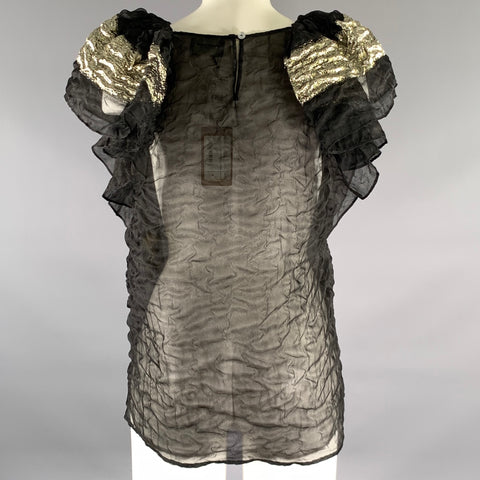 RACHEL COMEY Size 4 Black Silver Silk Blend 50-317 Metallic Dress Top