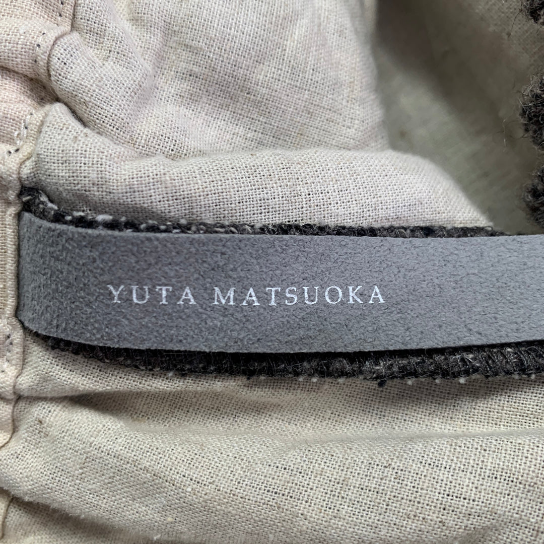 YUTA MATSUOKA Size L Grey White Cotton Wool Linen Wide Leg Casual Pants