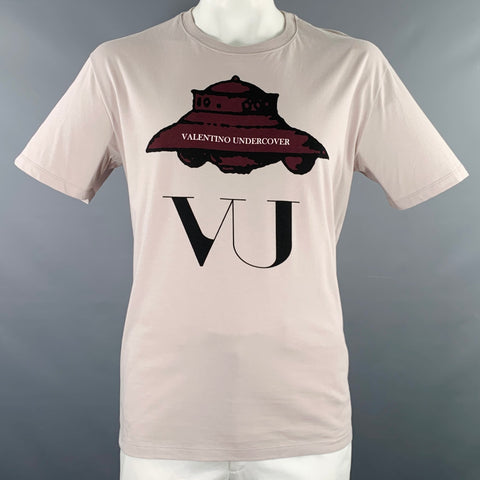 VALENTINO FW19 Size L Grey UFO Graphic Cotton Crew Neck T-shirt