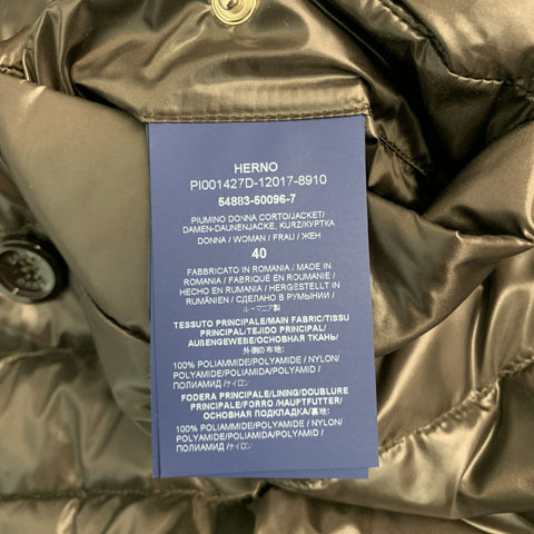 HERNO Size 4 Brown Nylon Padded Double Breasted Jacket