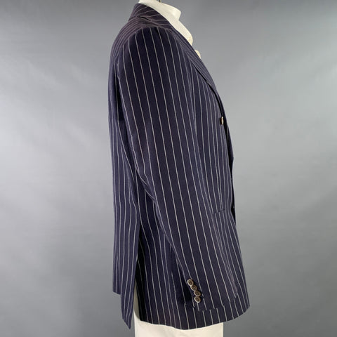 SUIT SUPPLY Chest Size 44 Navy White Pinstripe Cotton Double Breasted Sport Coat