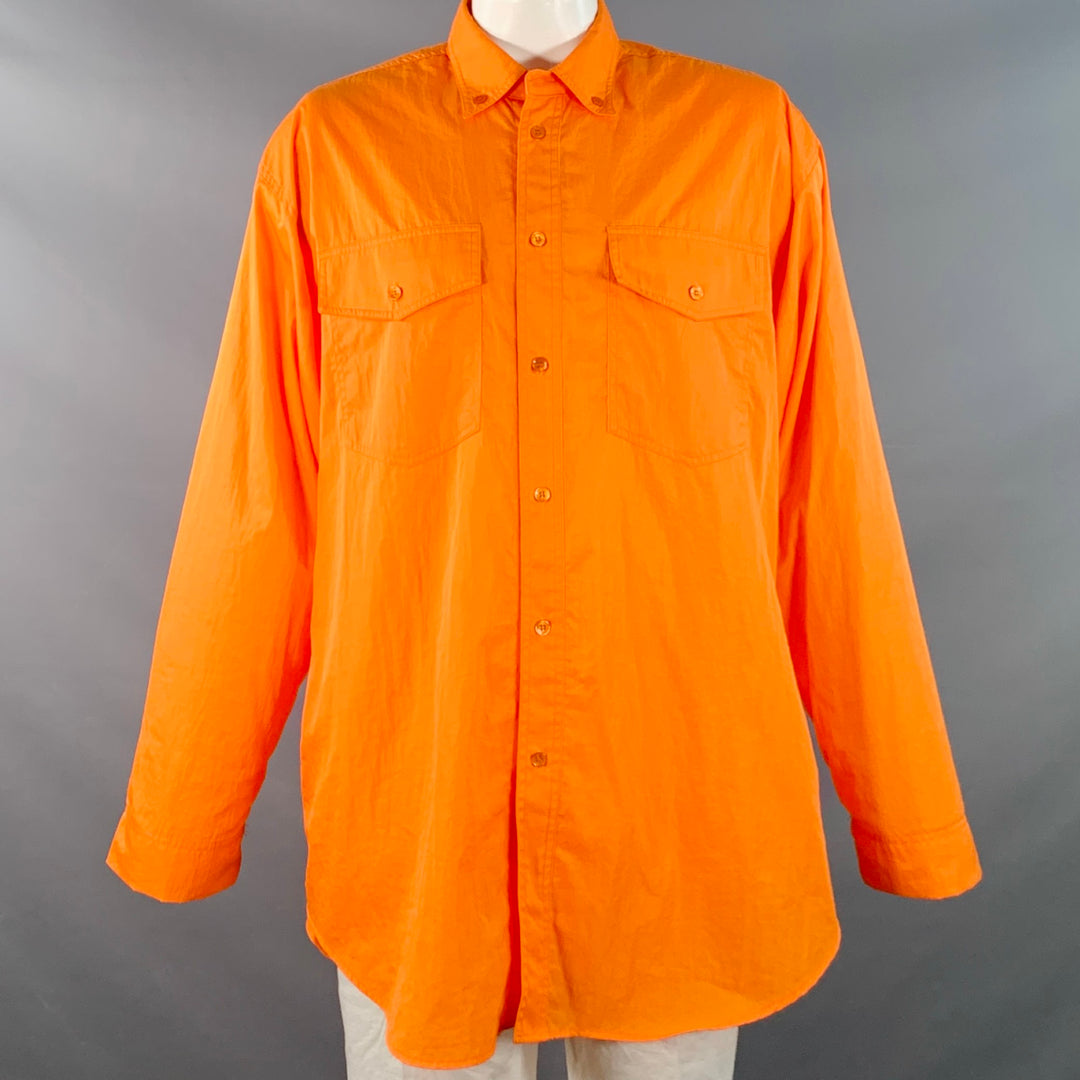 FRANKIE SHOP Size L Orange Polyester Button Down Collar Oversized Long Sleeve Shirt