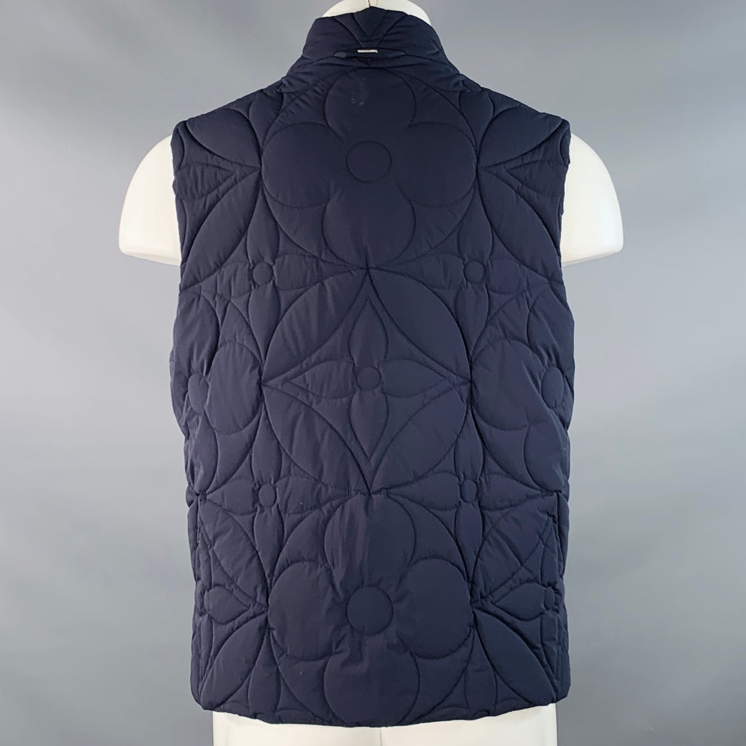 LOUIS VUITTON Size M Navy Quilted Polyamide Blend Logo Zip Up Vest