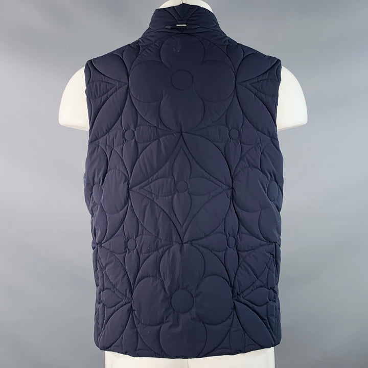 LOUIS VUITTON Size M Navy Quilted Polyamide Blend Logo Zip Up Vest