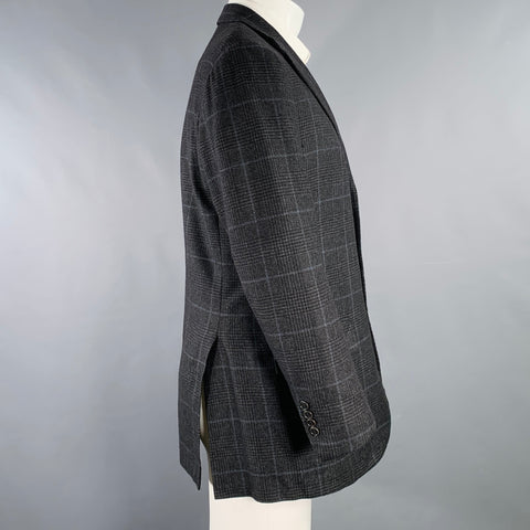 KITON Size 40 Grey Blue Window Pane Cashmere Notch Lapel Sport Coat